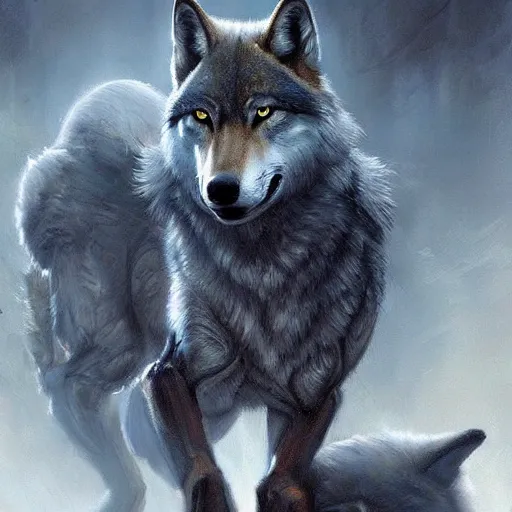 Image similar to for the strength of the pack is the wolf, and the strength of the wolf is the pack, realistic painting, artgerm, greg rutkowski