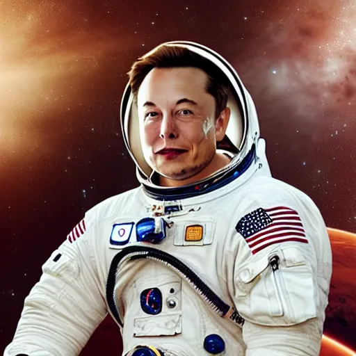 Image similar to elon musk as an astronaut in mars, highly detailed