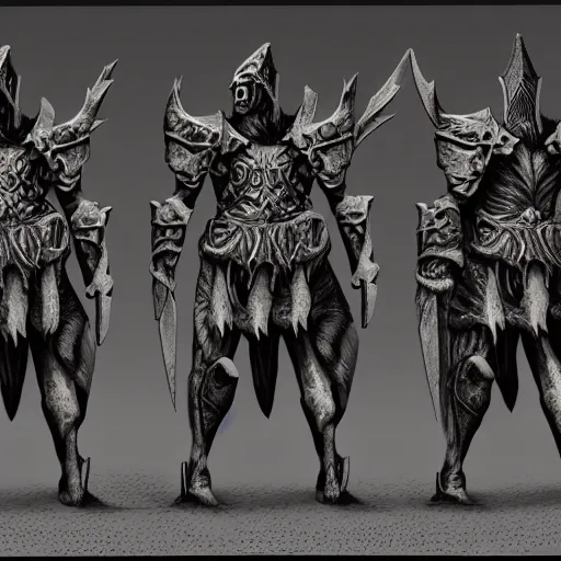 Image similar to ancient bone armor concept, grim display, 4k detailed