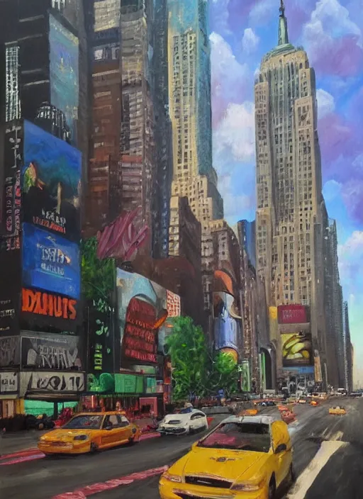 Image similar to an oil painting of big chungus in the middle of new york; an extraordinary masterpiece!!!