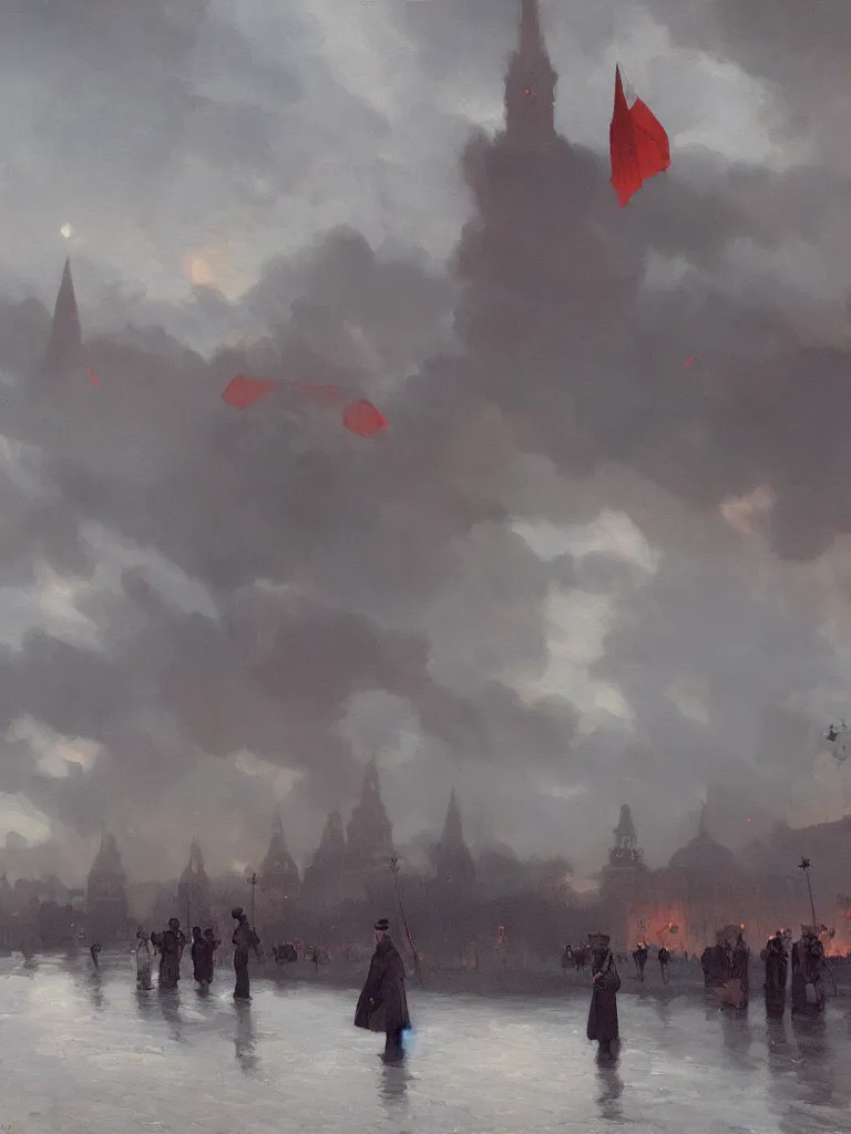 Prompt: russian revolution 1 9 1 0, ominous evening, after the storm, drama, by rozalski and kenton nelson, artstation