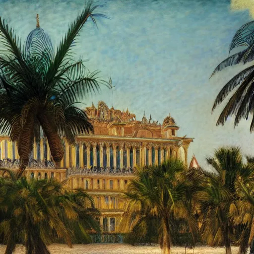 Prompt: a ultradetailed beautiful photo of the amazonas palace designed by jules bastien - lepage, hans belmer, frank weston and gustave baumann, beach, trending on artstation, mediterranean, palm trees, light sparkles, sharp focus, soft light, 8 k 4 k