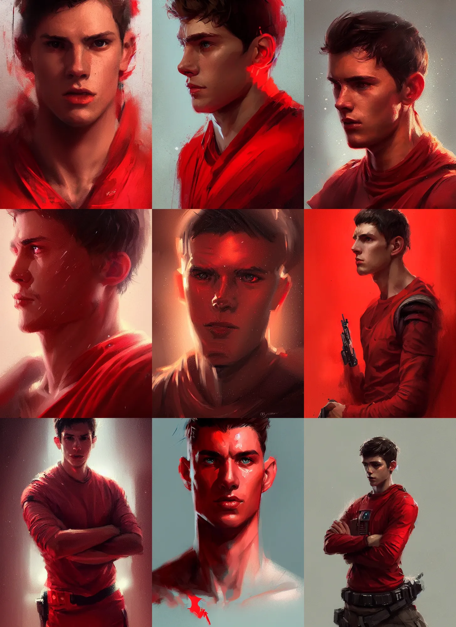 Prompt: portrait of a young man by greg rutkowski, irish features, wearing red clothes, star wars expanded universe, he is about 2 5 years old, muscle, highly detailed portrait, digital painting, artstation, concept art, smooth, sharp foccus ilustration, artstation hq