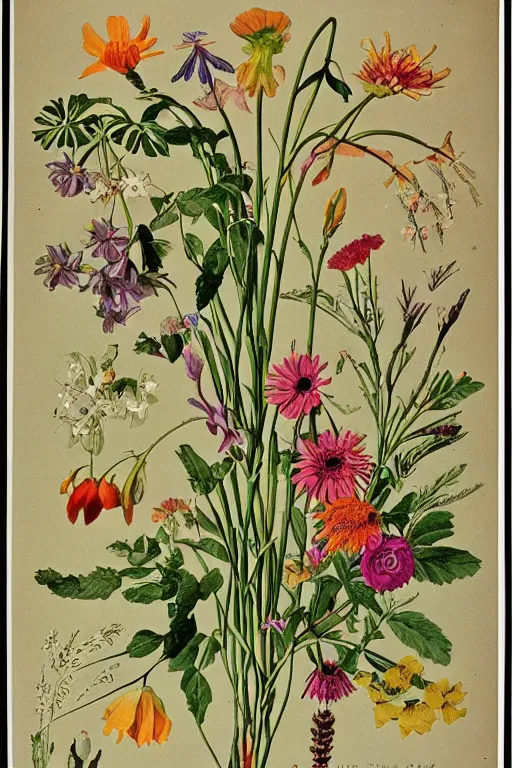 Prompt: vintage botanical poster of wild flowers