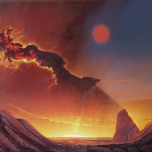 Prompt: the end of the world when the sun expands and burns the earth, highly detailed matte painting