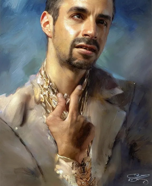 Image similar to portrait of eros ramazzotti, joyful, highly detailed painting by gaston bussiere, craig mullins, j. c. leyendecker 8 k,