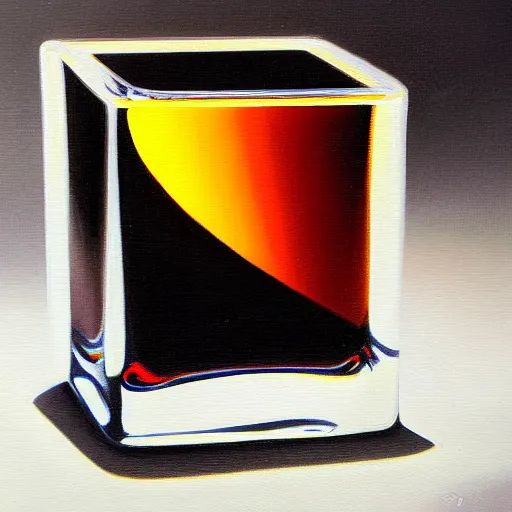 Prompt: realistic oil painting of an ice cube in a black background