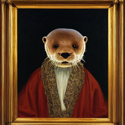 Prompt: River otter lord of the admiralty. Portrait in the national gallery, oil on canvas, extremely detailed, 8k resolution.