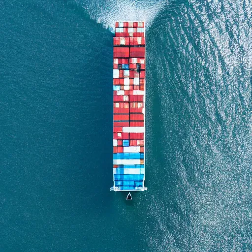 Prompt: professional high digital art hyperrealism movie still of a container vessel in the year [ 3 0 0 0 ] in the pristine ocean water. canon eos 7 d | 1 8 0 mm f 3. 5 1 / 1 6 0 0 iso 2 0 0