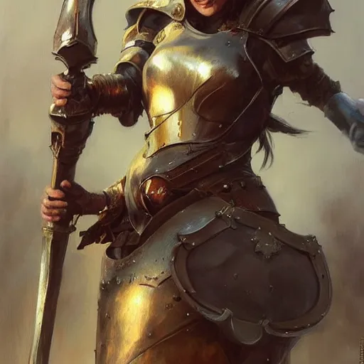 Image similar to A beautiful oil painting of a pretty old lady in armor by Lucas Graciano, Frank Frazetta, Greg Rutkowski, Boris Vallejo, epic, fantasy, character art, high fantasy