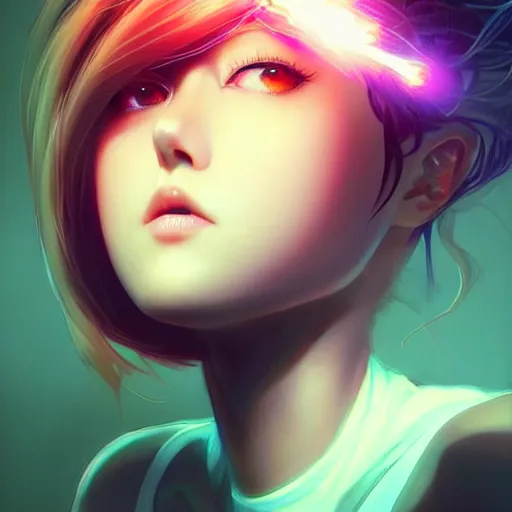 Prompt: cute girl electrocuted, sparks, lightning, occlusion shadow, specular reflection, rim light, unreal engine, range murata, artstation, pinterest, art by hiroaki samura and ilya kuvshinov and rossdraws, intricate, highly detailed 8 k, art deco illustration, realistic, extremely beautiful shape of face, neck, shoulders eyes