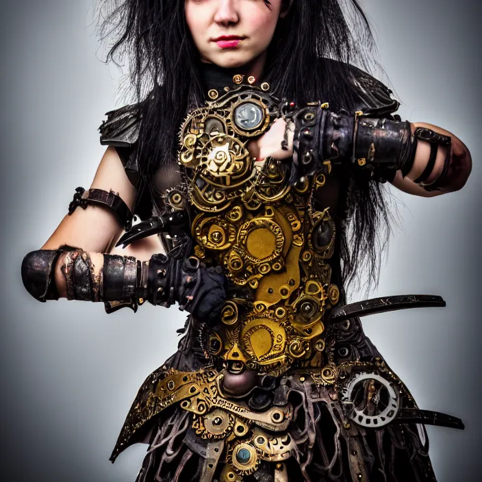 Image similar to full body photograph of a real - life very beautiful clockpunk warrior. extremely detailed. dslr. 8 5 mm.