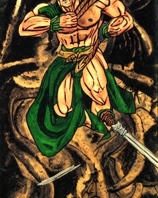 Image similar to cu chulainn, cuhullin, irish legendary warrior, and his ability to achieve warp spasm : muscular transformation with inhuman rage.