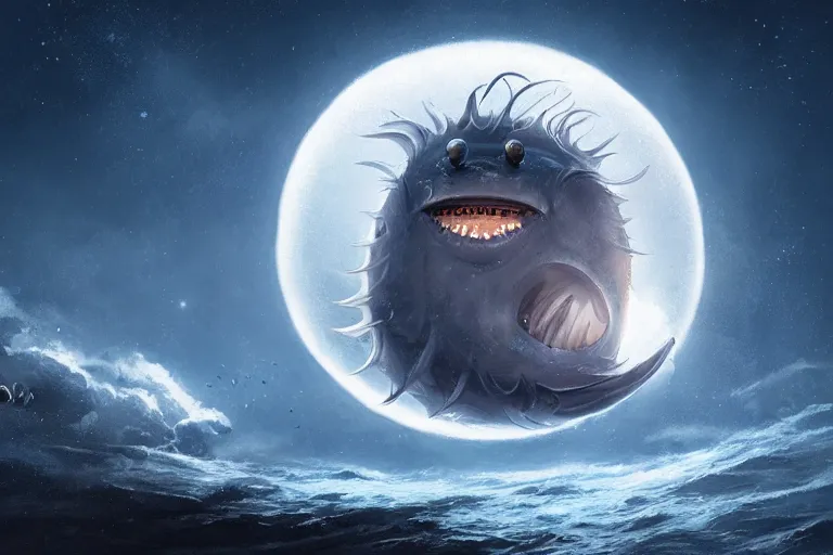 Image similar to the moon is an angler fish in the ocean depths of the sky by jessica rossier and hr giger