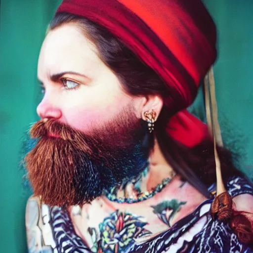 Prompt: Bearded woman. CineStill