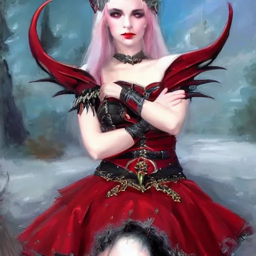 Image similar to Gothic elf princess in red dragon armor by Konstantin Razumov H 832