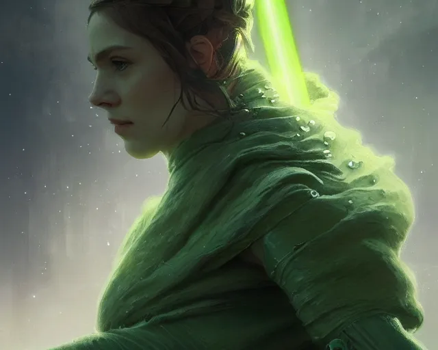 Image similar to photography of cade skywalker, deep focus, science fiction, star wars legends, green mist, intricate, elegant, highly detailed, digital painting, artstation, concept art, matte, sharp focus, illustration, art by artgerm and greg rutkowski and alphonse mucha