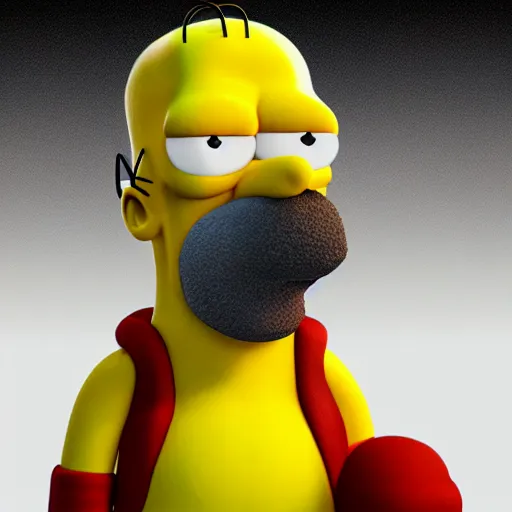 Prompt: homer simpson 3d render, studio lighting, bright volumetric lighting, raytrace, artstation