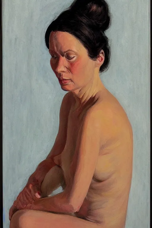 Image similar to portrait of beautiful woman by wayne thiebaud, detailed, realistic skin color