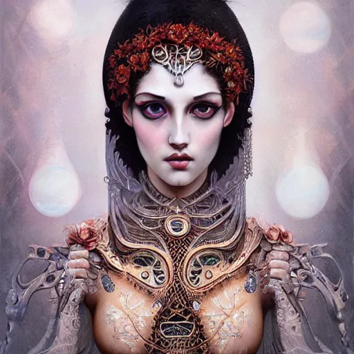 Image similar to ultra realist soft painting of a single attractive gynoid aisan female sillicon skin long dress, curiosities carnival, symmetry accurate features, very intricate details, focus, curvy, artstyle by Tom Bagshaw, award winning