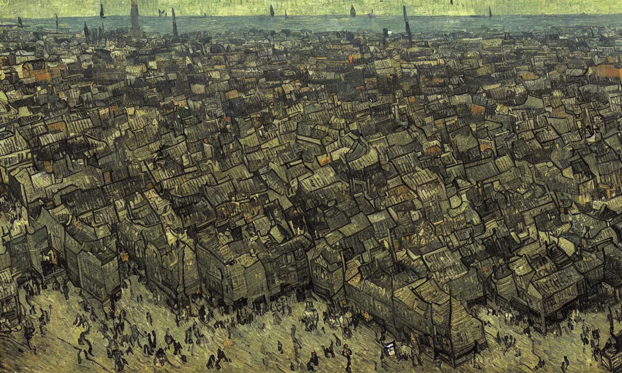 Image similar to highly detailed painting of whitechapel 1888 by van gogh