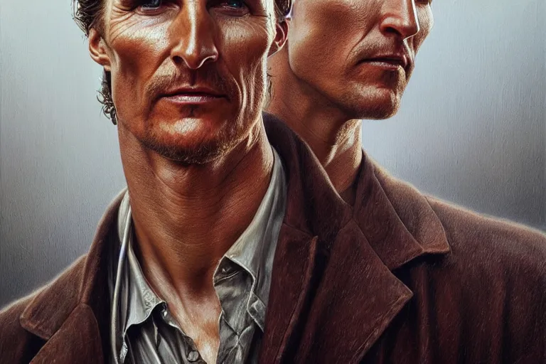 Image similar to matthew mcconaughey as rust cohle from true detective oil painting elegant, highly detailed, centered, digital painting, artstation, concept art, smooth, sharp focus, illustration, artgerm, tomasz alen kopera, peter mohrbacher, donato giancola, joseph christian leyendecker drew struzan