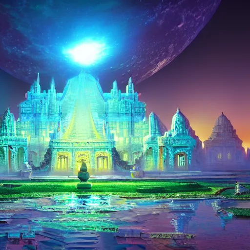 Image similar to a biggest temple of the universe in magical world, dreamy , magical effect, glowing effect, hyperreal, hyperdetailed, 8k, artstation, devianart