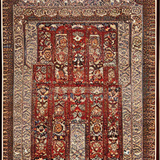 Prompt: twin towers on a persian rug