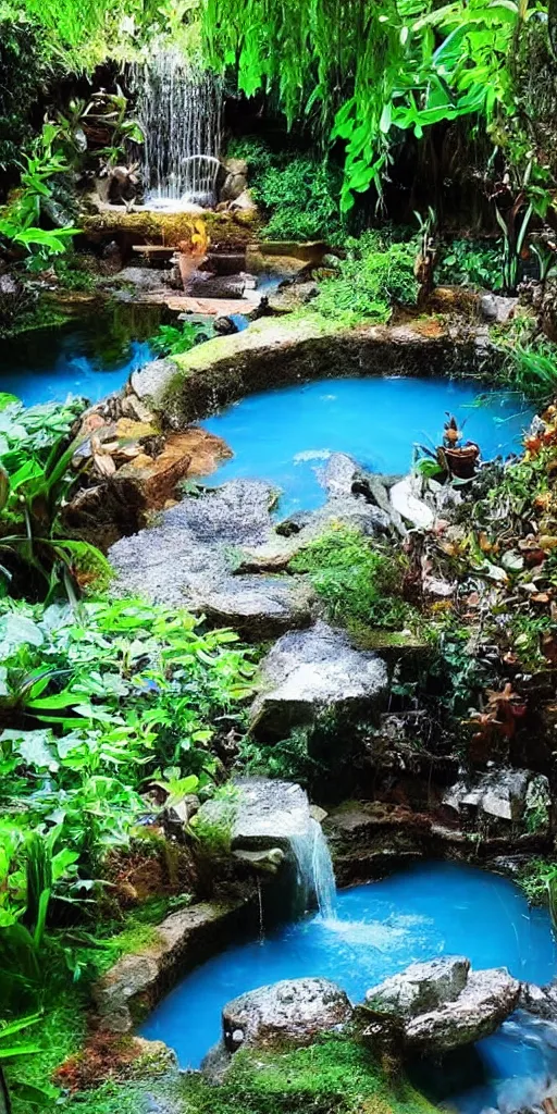 Image similar to beautiful lush magical enchanted serene cozy watery grotto