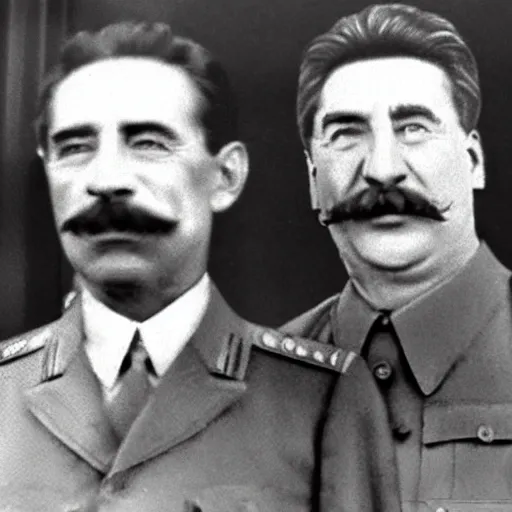 Prompt: black and white photo of stalin and putin
