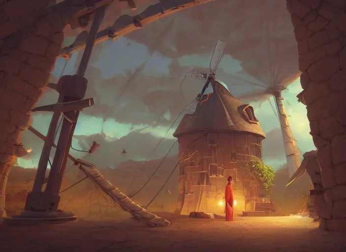 Image similar to inside a windmill, unreal engine, fantasy art by greg, loish, rhads, ferdinand knab, tom bagshaw, makoto shinkai and lois van baarle, rossdraws, ilya kuvshinov, night lighting, trending on studio ghibli, highly detailed, 8 k, octane render