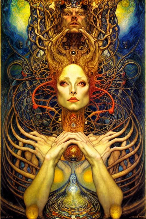 Image similar to Divine Chaos Engine by Karol Bak, Jean Delville, William Blake, Gustav Klimt, and Vincent Van Gogh, symbolist, visionary