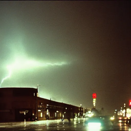 Image similar to 1990s movie still of a Norilsk street with many pedestrians with stalinist style highrise as a loading screen ,orbit space soviet city, Cinestill 800t 18mm, heavy grainy picture, very detailed, high quality, 4k panoramic, HD criterion, dramatic lightning, streetlight at night, rain, mud, foggy, soviet flags