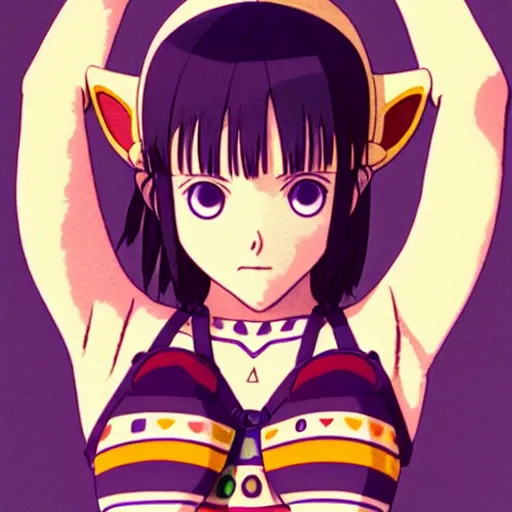 Image similar to beautiful boyish natalie portman gravure model in majora's mask, wearing wooden mask and baseball cap and leotard, street wear with subtle mayan patterns, aztec bathing suit, gapmoe yandere grimdark, trending on pixiv fanbox, painted by greg rutkowski makoto shinkai takashi takeuchi studio ghibli, akihiko yoshida