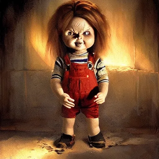 Prompt: the doll chucky playing this role of indiana jones, oil painting, by greg rutkowski