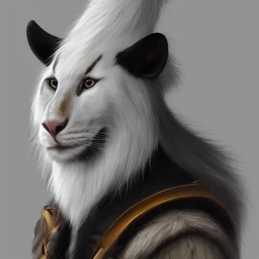Image similar to portrait of a white panter with a very long fur and wizard hat, fantasy, trending on artstation, heroic pose, illustration, highly detailed, simple, 8k