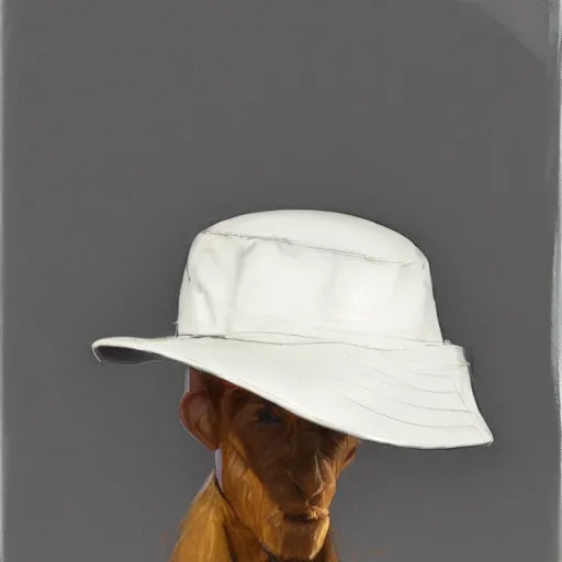 Prompt: just a white boonie hat in a wooden table. by Craig mullins, Steve Purcell, Ralph McQuarrie. Trending on artstation. Centered image