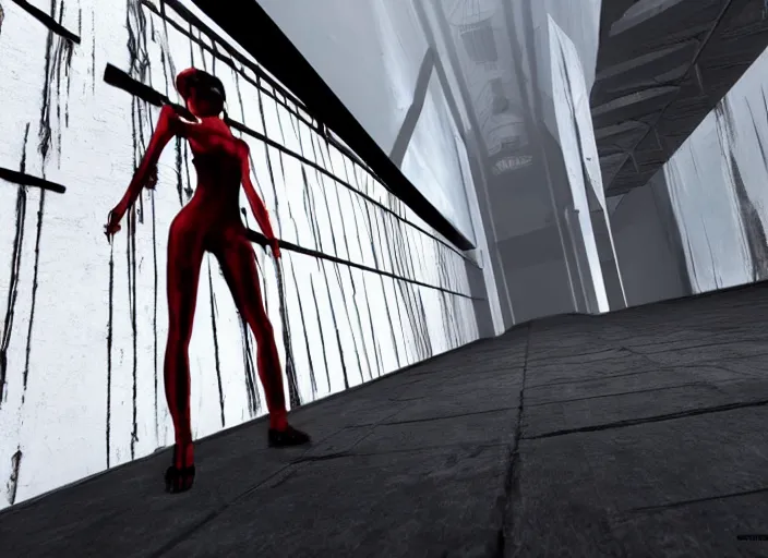 Prompt: mirror's edge first person horror game, photorealistic, pitch black, extremely dark, scary, no lighting, screenshot