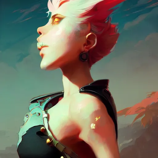 Prompt: a beautiful punkrocker in crop top, concept art by pete mohrbacher and guweiz and ilya kuvshinov, digital art, highly detailed, intricate, sharp focus, trending on artstation hq, deviantart, unreal engine 5, 4 k uhd image