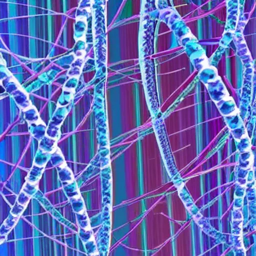 Prompt: two parallel strands of DNA, microscopic image, highly detailed