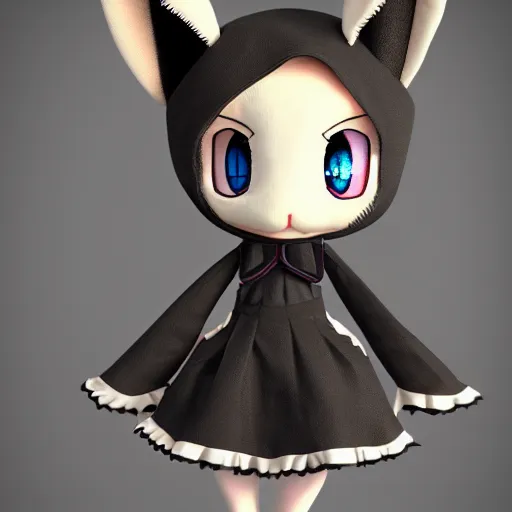 Prompt: cute fumo plush bunny girl, floppy ears, gothic maiden, alert, furry anime, vray, asymmetry rule of thirds