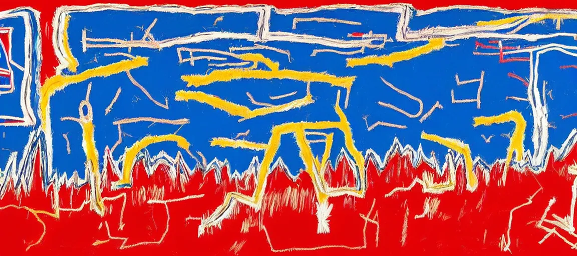 Image similar to a mountain range landscape by jean - michel basquiat