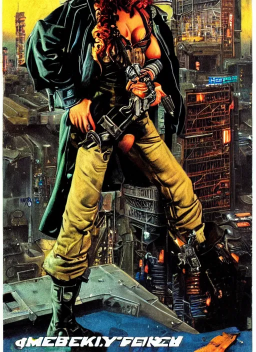 Prompt: cyberpunk mercenary. portrait by clyde caldwell and will eisner and gil elvgren