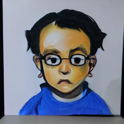 Prompt: kid sketch, drawn personage in style of gabo mendoza, oil painting