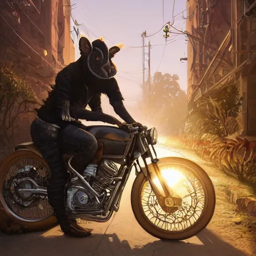 Image similar to highly detailed portrait of a biker rabbit in gta v, stephen bliss, unreal engine, fantasy art by greg rutkowski, loish, rhads, ferdinand knab, makoto shinkai and lois van baarle, ilya kuvshinov, rossdraws, tom bagshaw, global illumination, radiant light, detailed and intricate environment