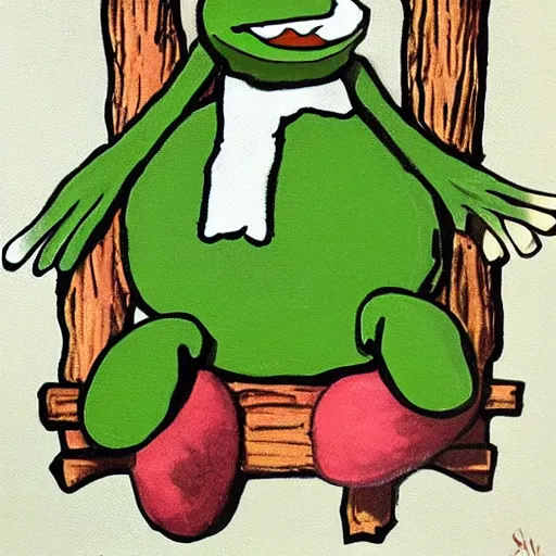 Image similar to Painting of Kermit the Frog from Sesame Street as Jesus Christ being crucified