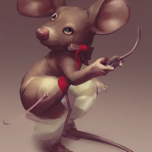 Image similar to mouse with a bow by Stanley Artgerm Lau, WLOP, Rossdraws, James Jean, Andrei Riabovitchev, Marc Simonetti, tranding on artstation