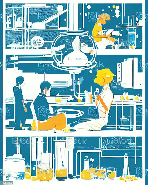 Prompt: science lab. clean cel shaded vector art. minimalist illustration art by tatsuro kiuchi and kilian eng