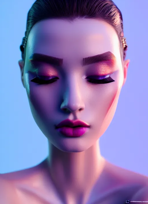 Prompt: beautiful female, attractive facial features, haze, model, intricate, symmetrical face, makeup, sephora, maybelline, studio, reflections, cinematic, filmic, vsco, concept art, artstation, elegant, model, gorgeous, vray, flim, octane render, ambient occlusion, prism details