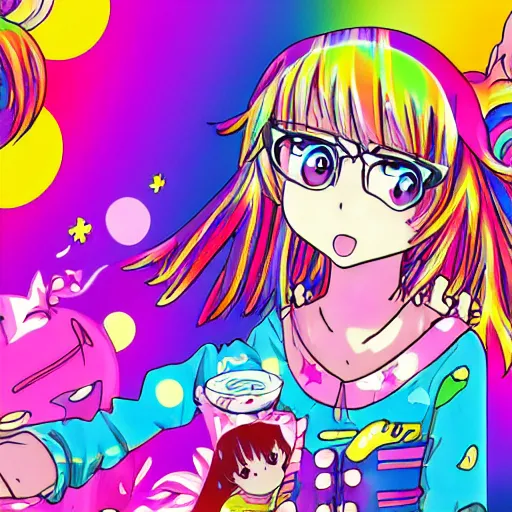 Image similar to anime in the style of lisa frank